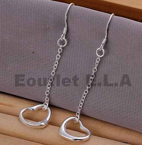 70mm HEART SILVER DANGLE EARRINGS